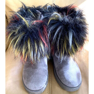 Rouge Helium Boots Womens 7.5 Winter Funky Quirky Colorful Ankle Fur Gray Suede